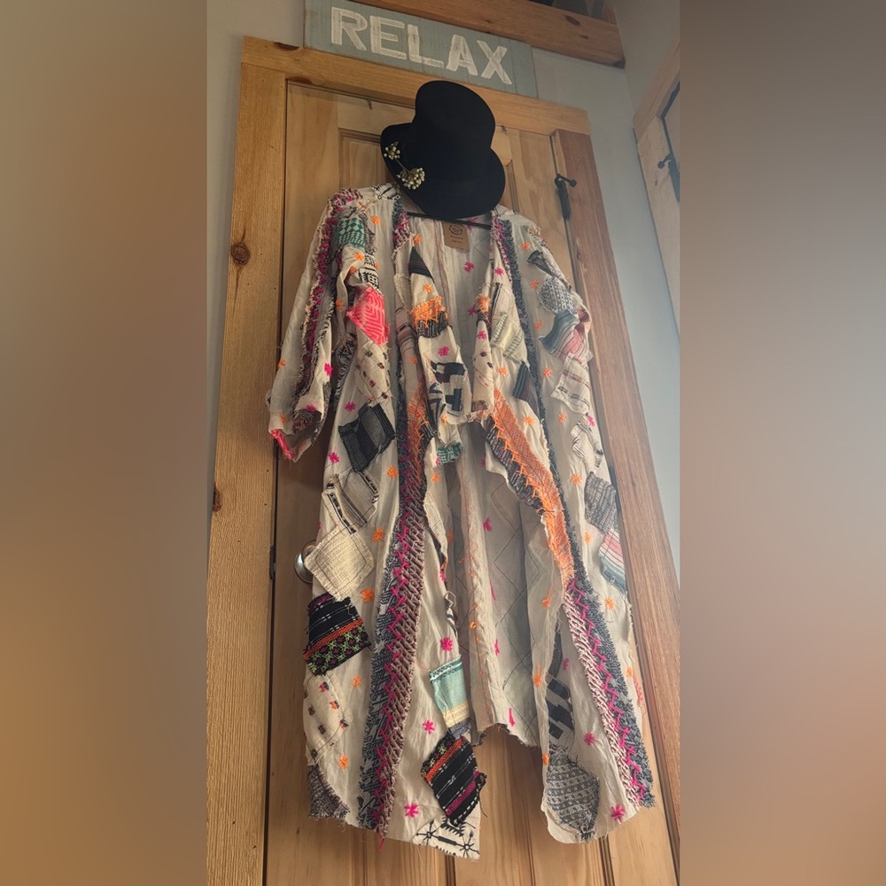 🆕 A Rare Bird Patchwork Multicolor Open Front Cardigan OS - Picture 4 of 16